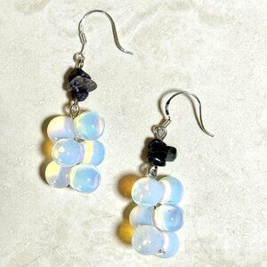 2/$20, Flashy Opalite & Blue Lapis Lazuli Sterling Silver Hook Dangle Earrings